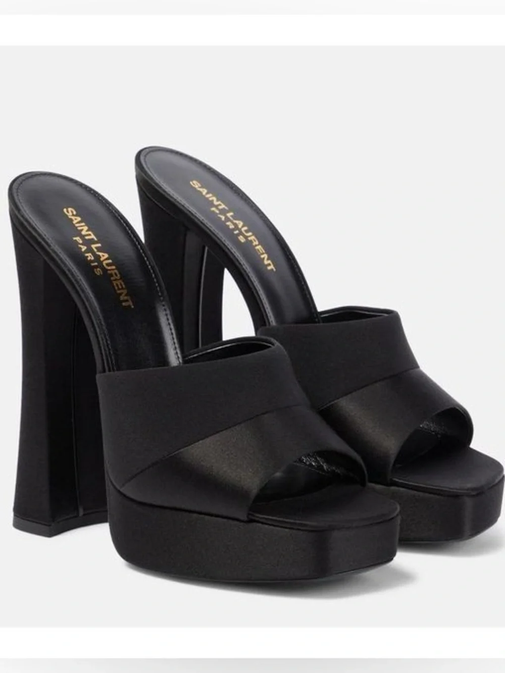 Saint Laurent size 7 Boogie 110 Black Satin Platform Mule Heels new